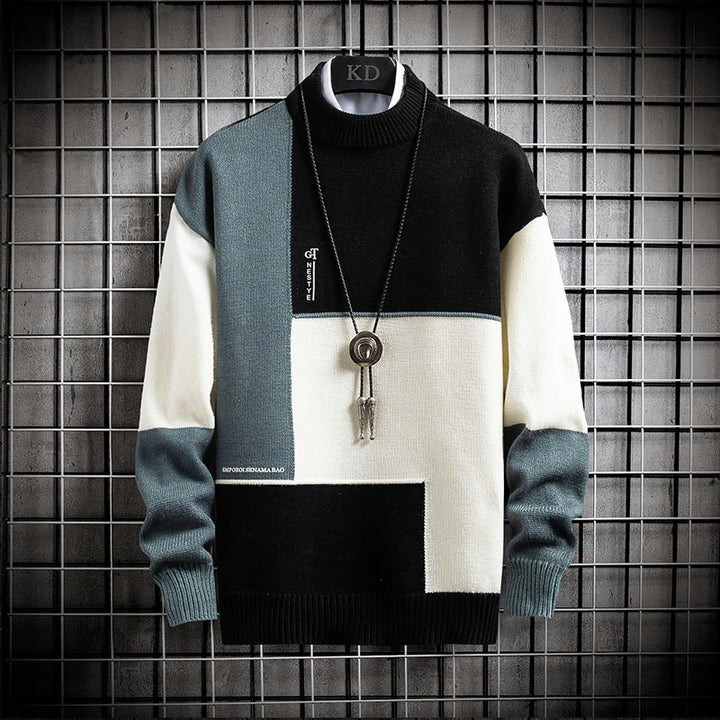 Herren nan blockfarbiger Oversize-Feinstrickpullover mit Stehkragen und gerippten Bündchen Echo Archiv