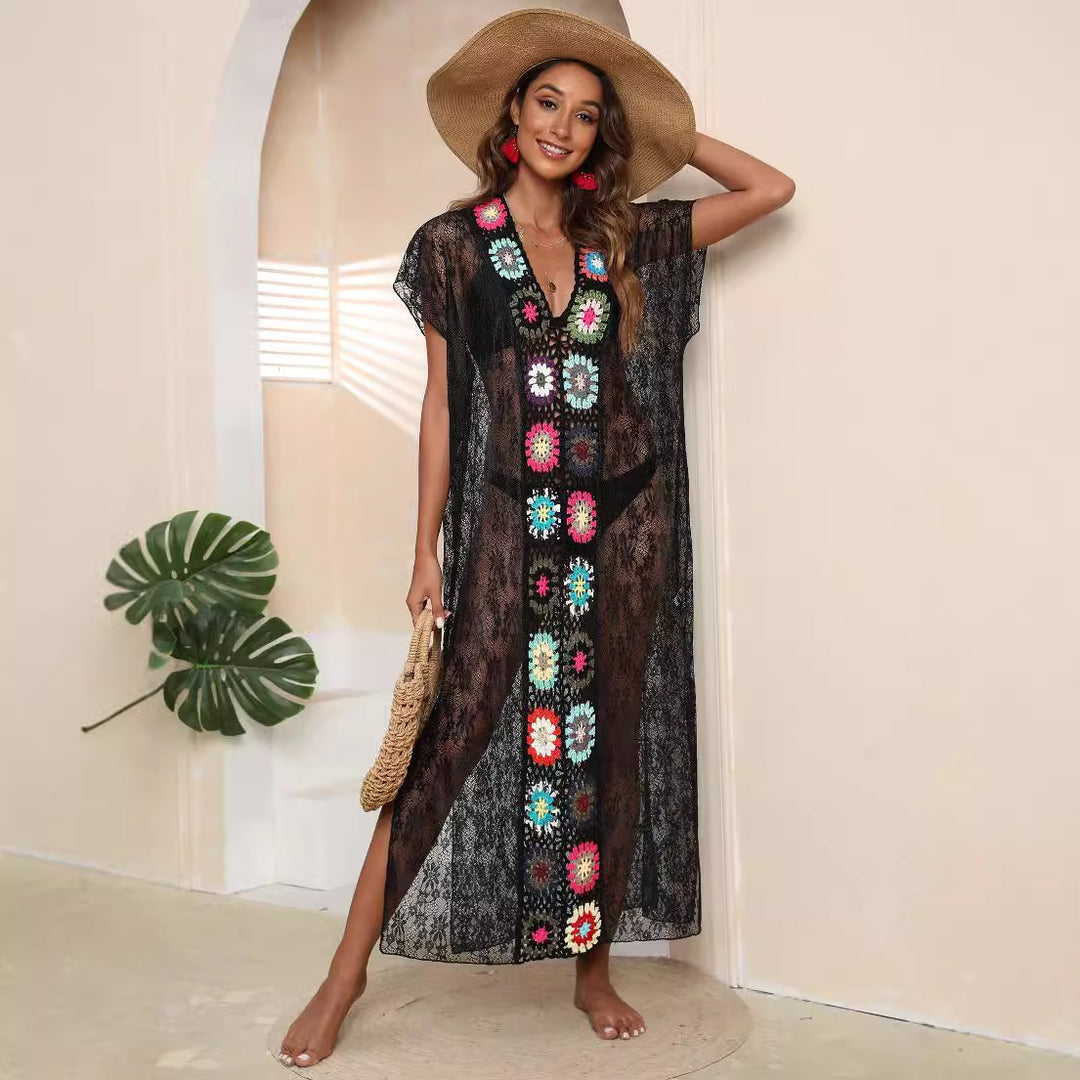 Damen Häkel-Kaftan mit fröhlichen Blumenmotiven Echo Archiv