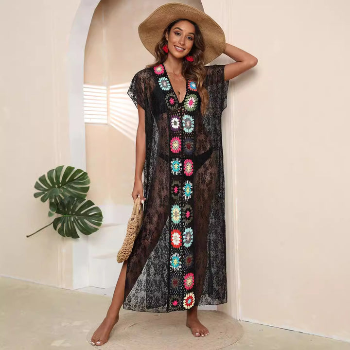 Damen Häkel-Kaftan mit fröhlichen Blumenmotiven Echo Archiv