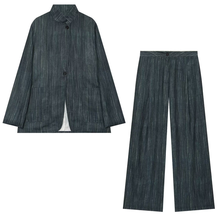 Damen Lockerer Longblazer im Nadelstreifen‑Look mit Stehkragen und aufgesetzten Taschen Echo Archiv