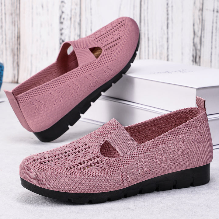Damen nan gestrickter Slip-On Ballerina-Slipper mit elastischem Mary-Jane-Riemen und gedämpfter Keilsohle Echo Archiv