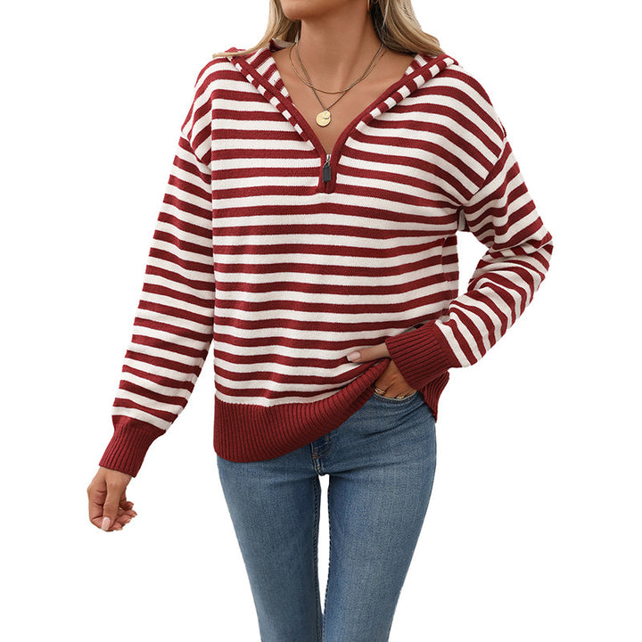 Damen Modischer Strickpullover mit Kapuze und halbem Reißverschluss Echo Archiv