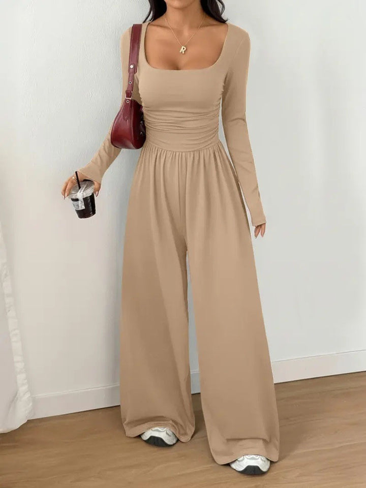 Damen Jumpsuit mit weitem Bein, eckigem Ausschnitt und geraffter Taillenpartie Echoarchiv