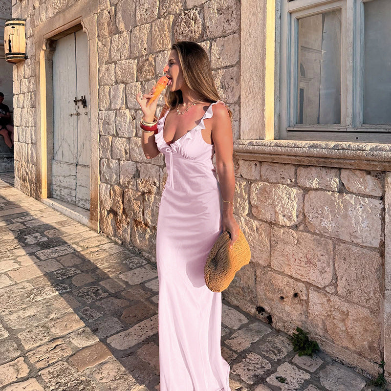 Damen Maxikleid mit Rüschendetails und Kordelzug Echo Archiv
