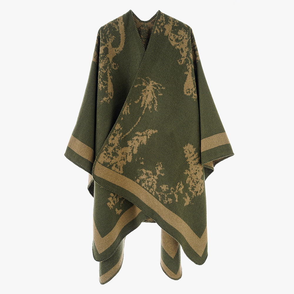 Damen Eleganter Cape‑Poncho im Kimono‑Schnitt mit Jacquard‑Strick – Avérine