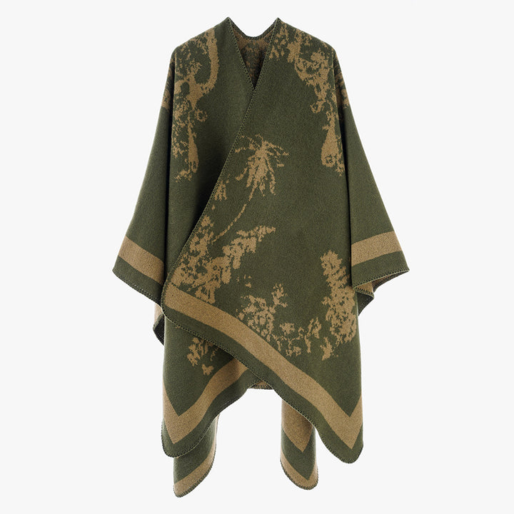 Damen Eleganter Cape‑Poncho im Kimono‑Schnitt mit Jacquard‑Strick – Avérine