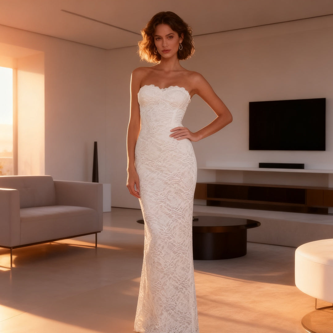 Damen Elegantes Spitzen-Maxikleid mit figurbetontem Design und süßem Rückenausschnitt Echo Archiv
