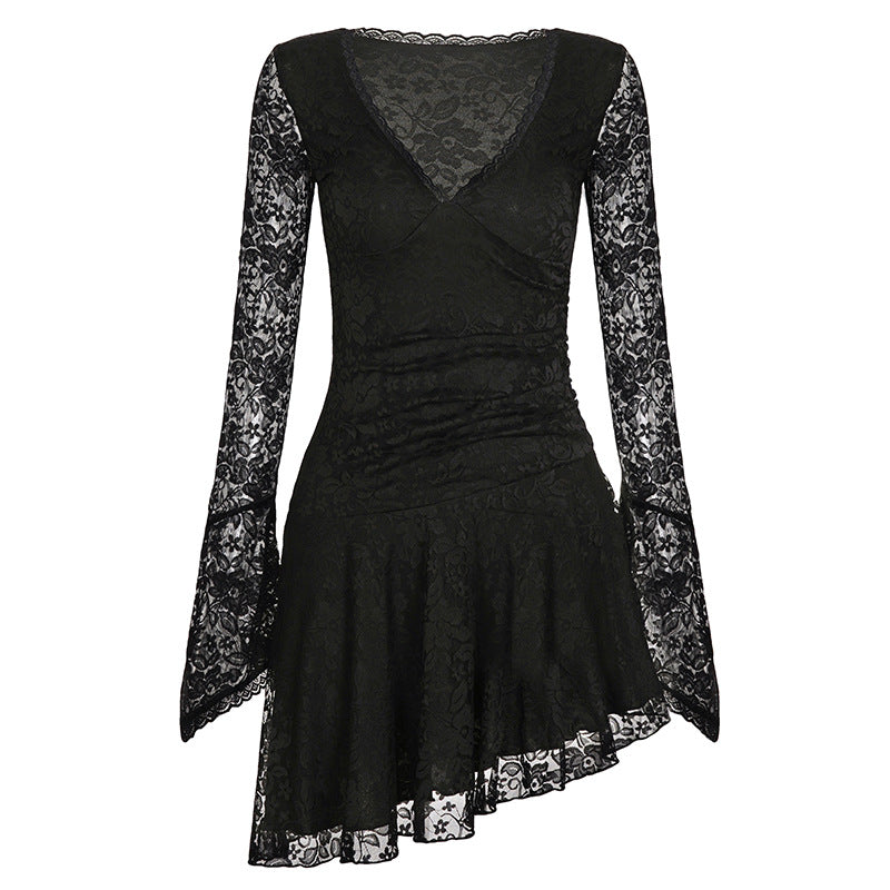 Damen Wickelkleid mit Spitzenärmel und voluminösem Rock Echo Archiv