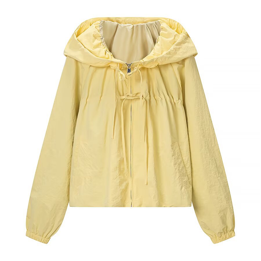 Damen Leichte Kapuzen-Windjacke mit Tunnelzug, Cropped-Schnitt und elastischen Bündchen Echoarchiv