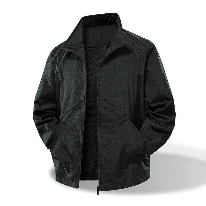 Herren Leichte Windbreaker-Outdoorjacke mit Stehkragen, Zweiwege-Reißverschluss und verdeckten Taschen Echoarchiv