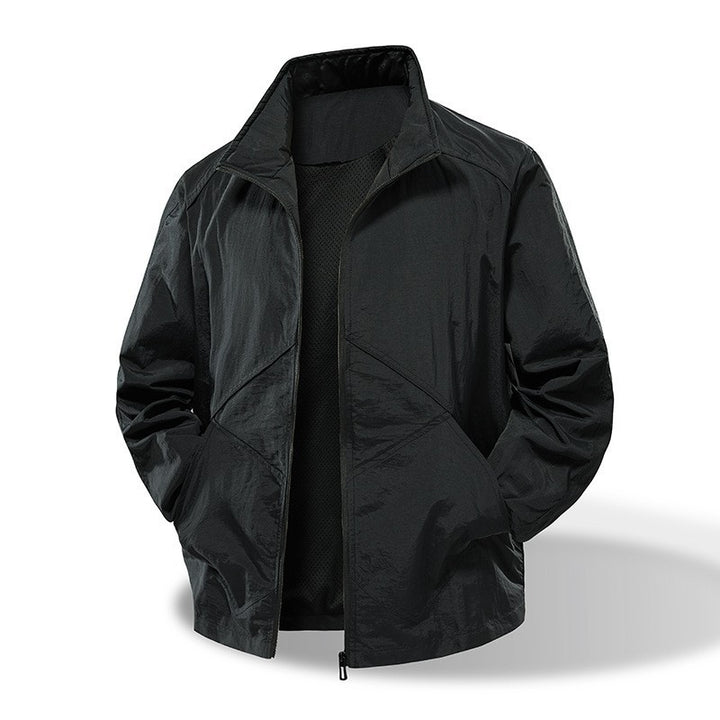 Herren Leichte Windbreaker-Outdoorjacke mit Stehkragen, Zweiwege-Reißverschluss und verdeckten Taschen Echoarchiv