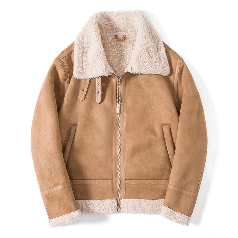 Herren Fliegerjacke aus Kunstlammfell mit Teddyfutter und Reißverschluss – Taviero