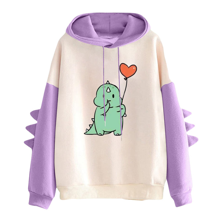 Damen Kapuzenpullover mit niedlichem Dinosaurierprint und dreidimensionalen Stacheln – Auréline