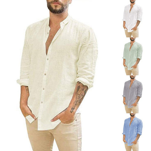 Herren Langärmliges Hemd mit modernem Stehkragen und strukturiertem Design Echoarchiv