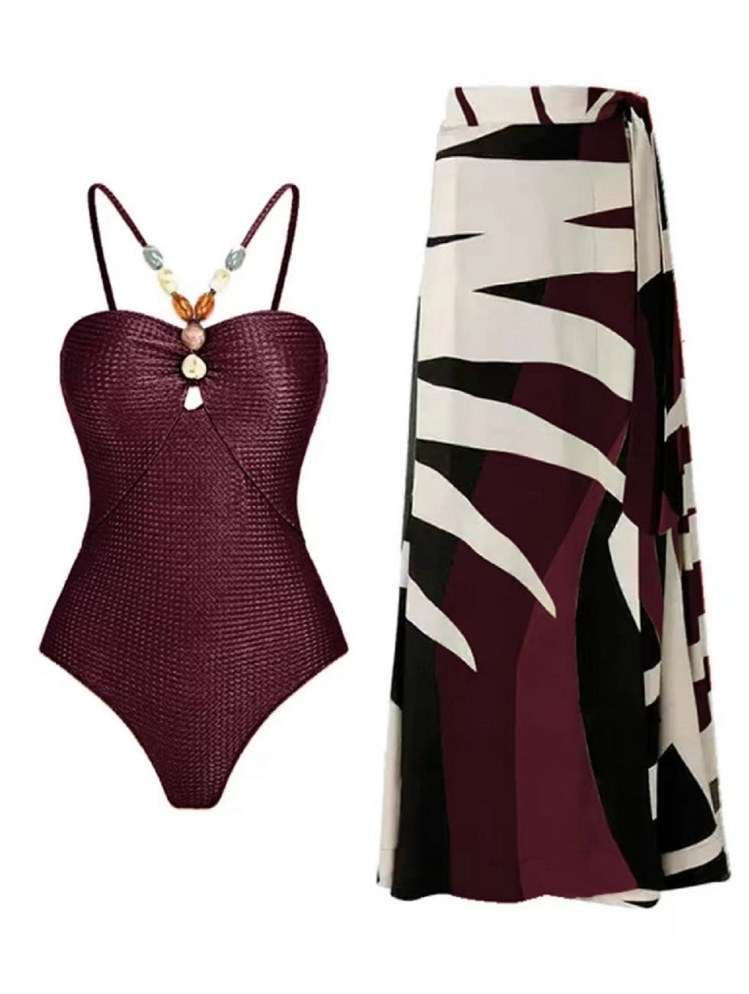 Damen Badeanzug mit elegantem Wickelrock und modischen Schmuckdetails Echo Archiv