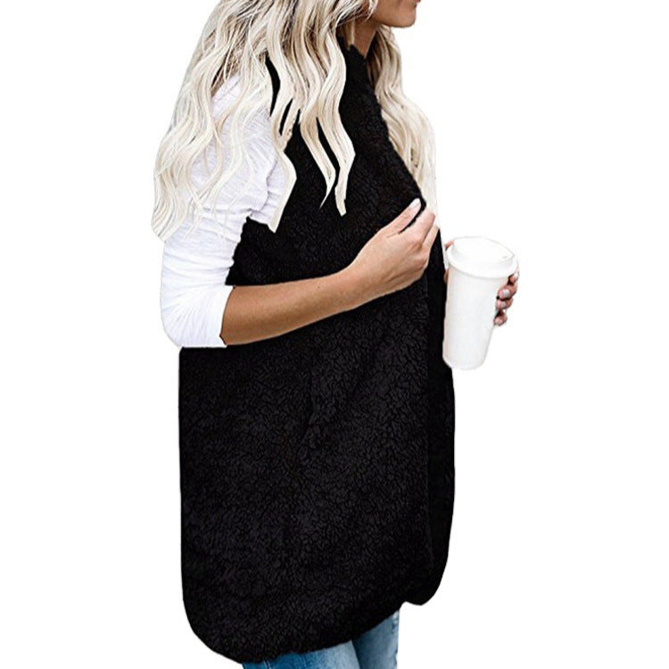 Damen nan flauschige Teddyweste mit Schalkragen und Eingrifftaschen Echo Archiv