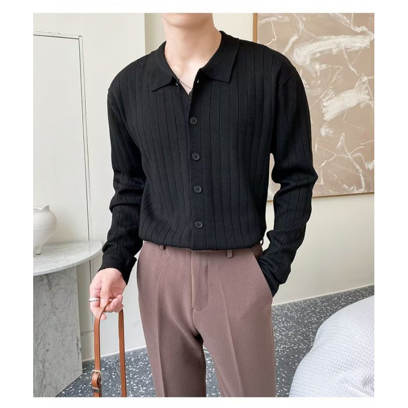 Herren Elegantes Langarm-Polohemd mit Struktur – Cavello