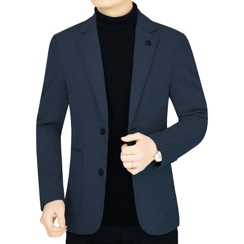 Herren Unstrukturiertes Slim-Fit Reiseblazer aus strukturierter Strickoptik mit aufgesetzten Taschen – Tianoro