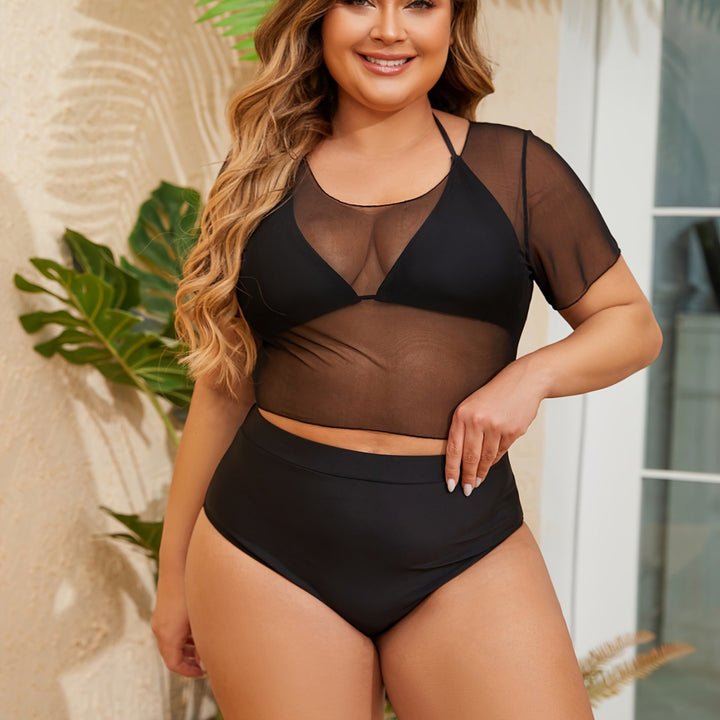 Damen Bikini-Oberteil mit transparentem Overlay und figurbetontem Unterteil Echo Archiv