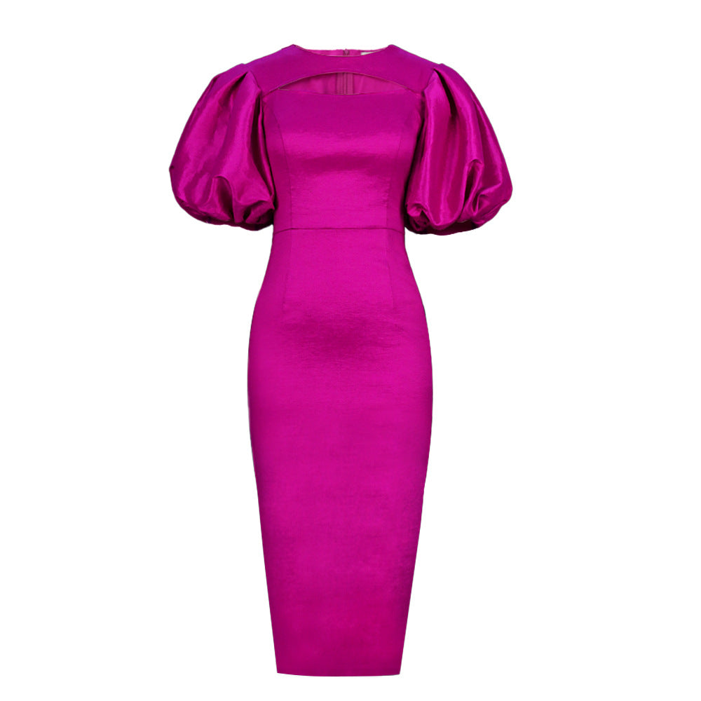 Damen figurbetontes Kleid mit Puffärmeln und Schlüssel-Ausschnitt Echo Archiv