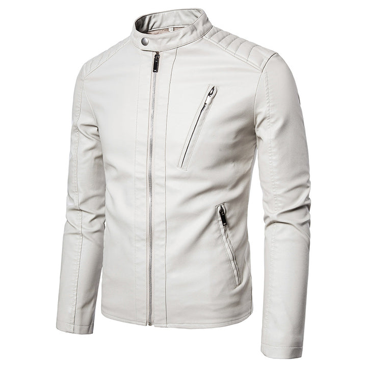 Herren Schlanke Kunstleder-Bikerjacke mit Stehkragen, Steppeinsätzen und Reißverschlusstaschen Echo Archiv