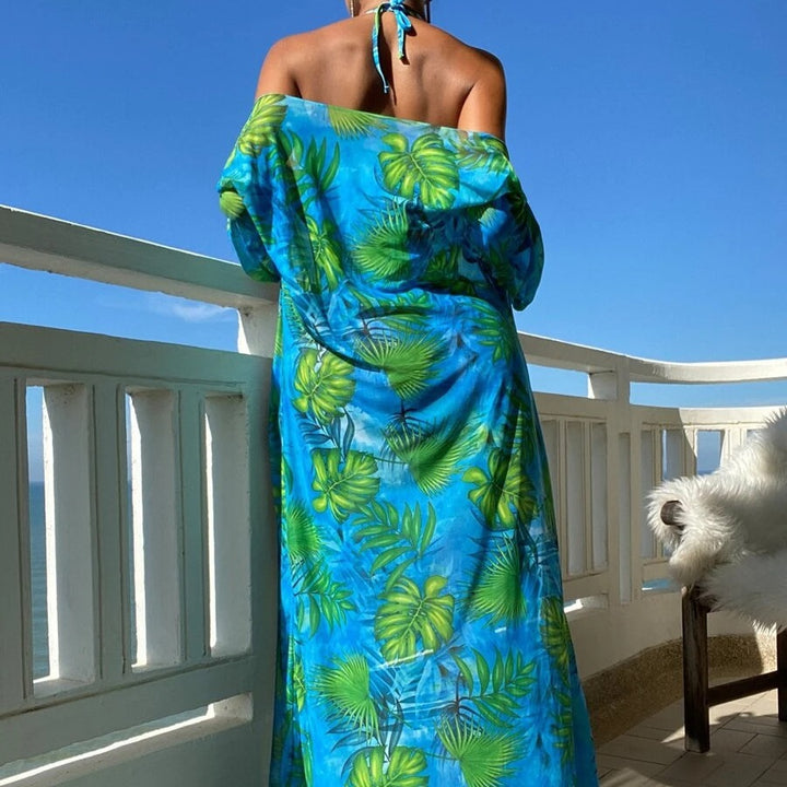Damen Bikini-Set mit transparentem Kaftan und floralem Design Echo Archiv