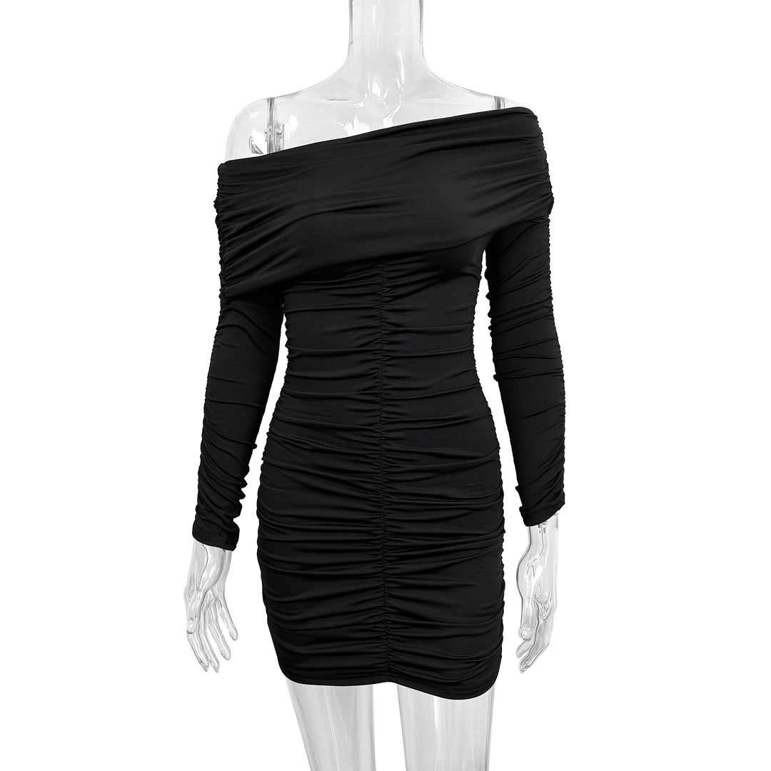 Damen Figurbetontes Off-Shoulder Kleid mit Raffung und langen Ärmeln Echo Archiv