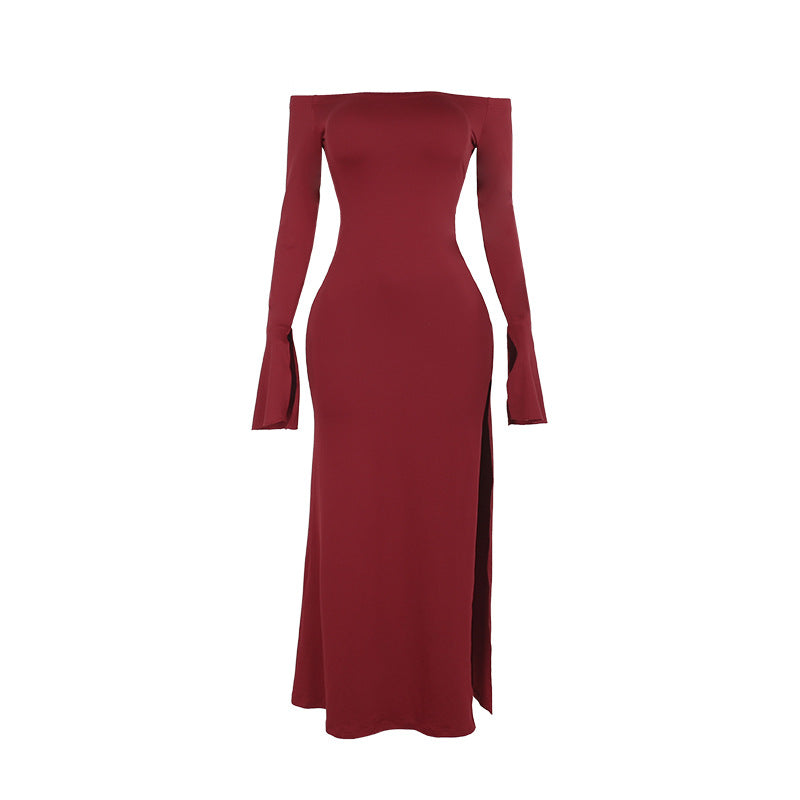 Damen figurbetontes schulterfreies Maxikleid mit elegantem Schlitz Echo Archiv