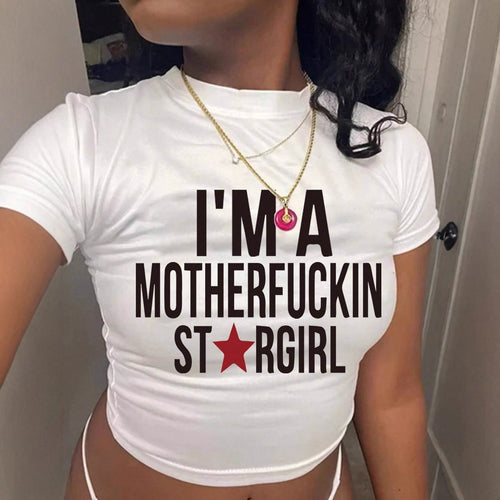 Damen Crop-Top mit auffälligem Statement-Druck Echo Archiv