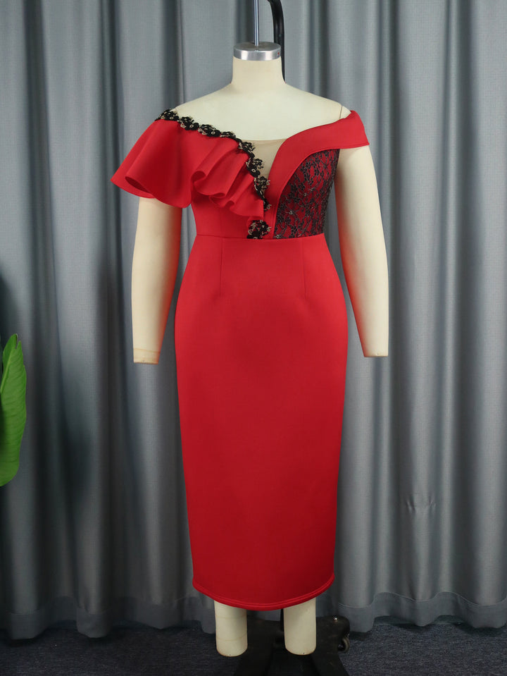 Damen Elegantes Figurbetontes Kleid mit asymmetrischem Design und Rüschendetails Echo Archiv