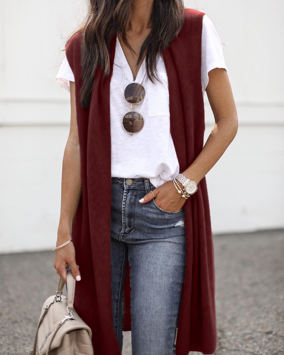 Damen offene Strickjacke mit lässigem Schnitt und langen Seitenpartien Echoarchiv