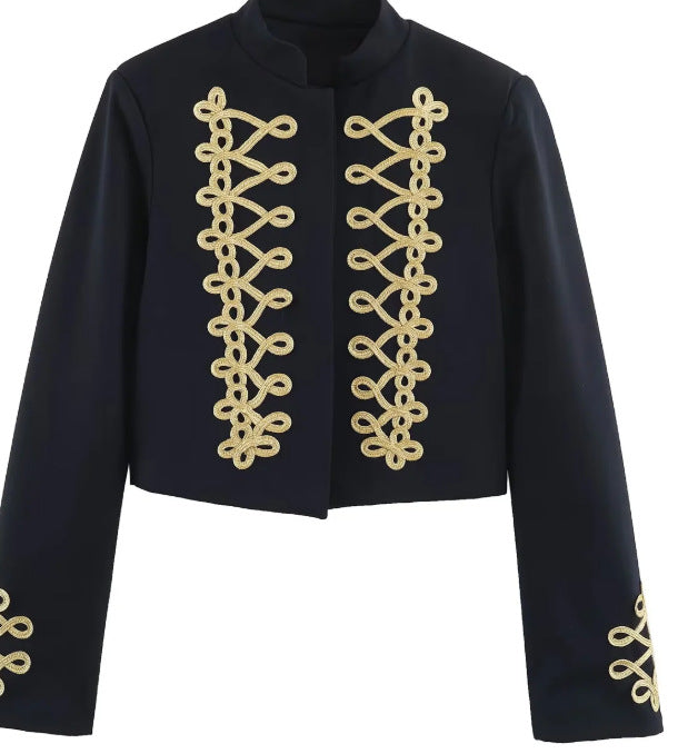 Damen Cropped Militärjacke mit Stehkragen und dekorativen Zierkordeln Echo Archiv