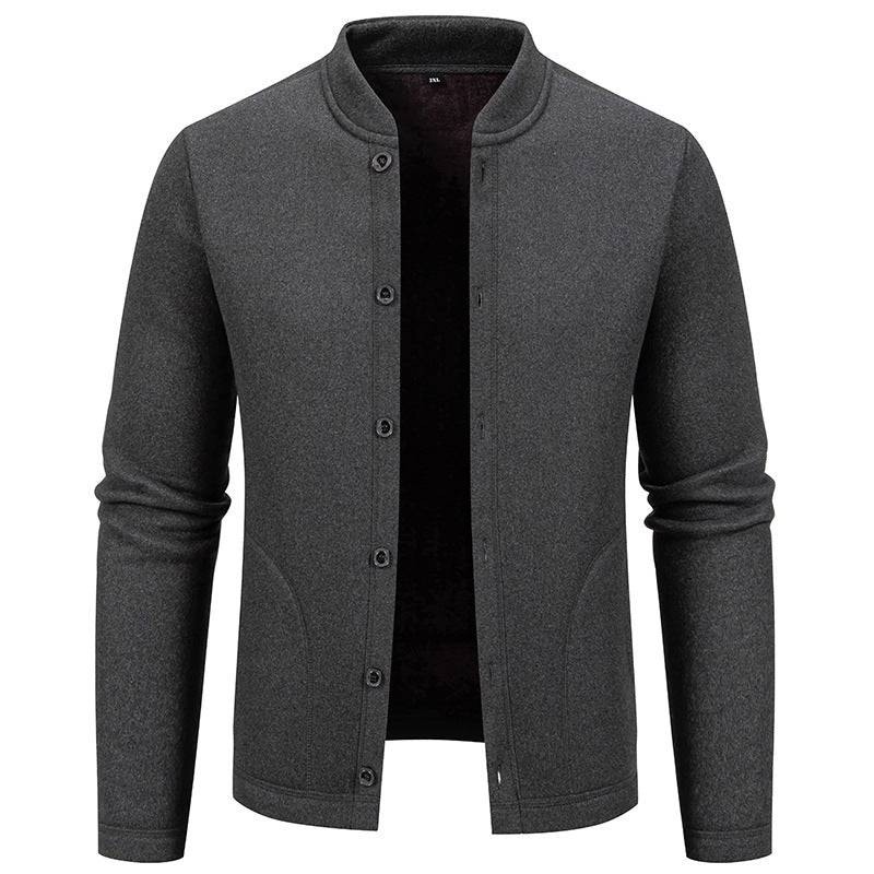 Herren Stehkragen-Strickjacke mit Knopfleiste und leichtem Wollmix Echo Archiv