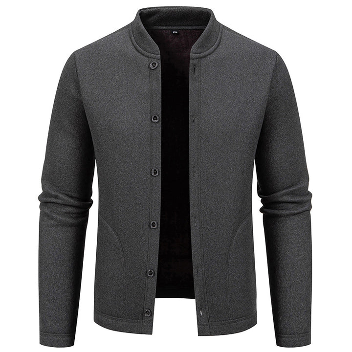 Herren Stehkragen-Strickjacke mit Knopfleiste und leichtem Wollmix Echo Archiv