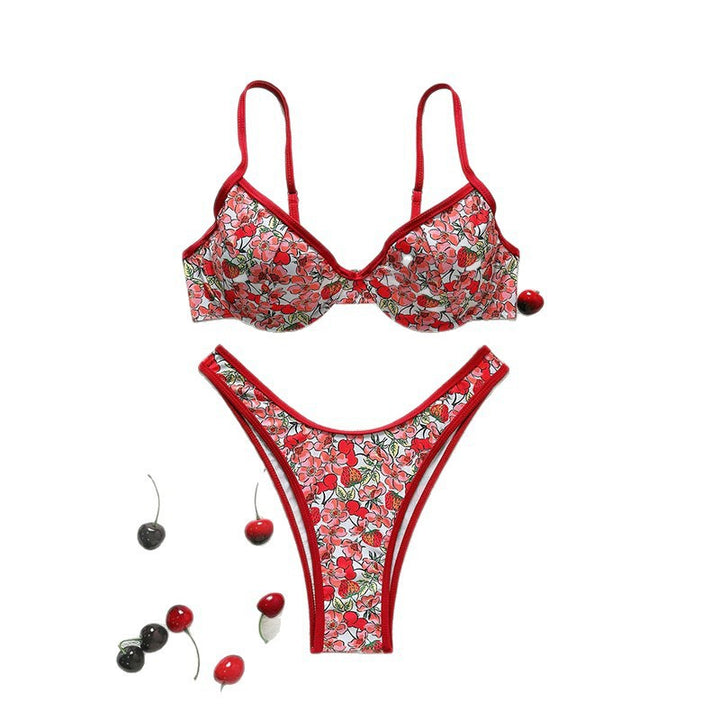 Damen Blumenmuster Bikini-Set mit elegantem Bustier-Oberteil und niedrigem Slip Echo Archiv
