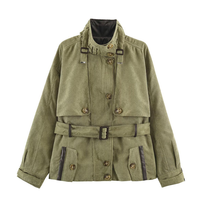 Damen Taillierte Cordfeldjacke mit Stehkragen Schulterpasse und Gürtel Echo Archiv