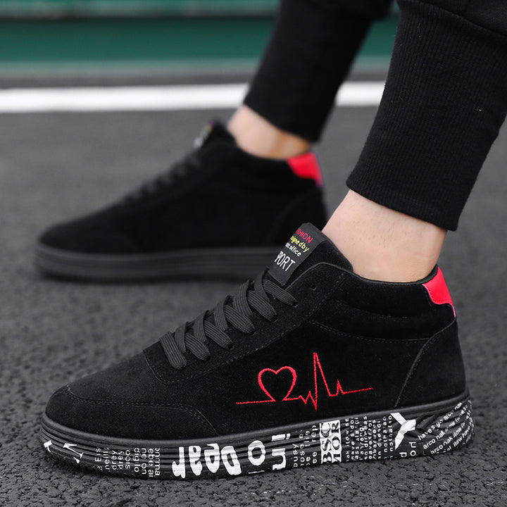Unisex nan hochgeschnittener Freizeitschuh mit gesticktem Herz-EKG-Motiv und bedruckter Gummisohle Echo Archiv