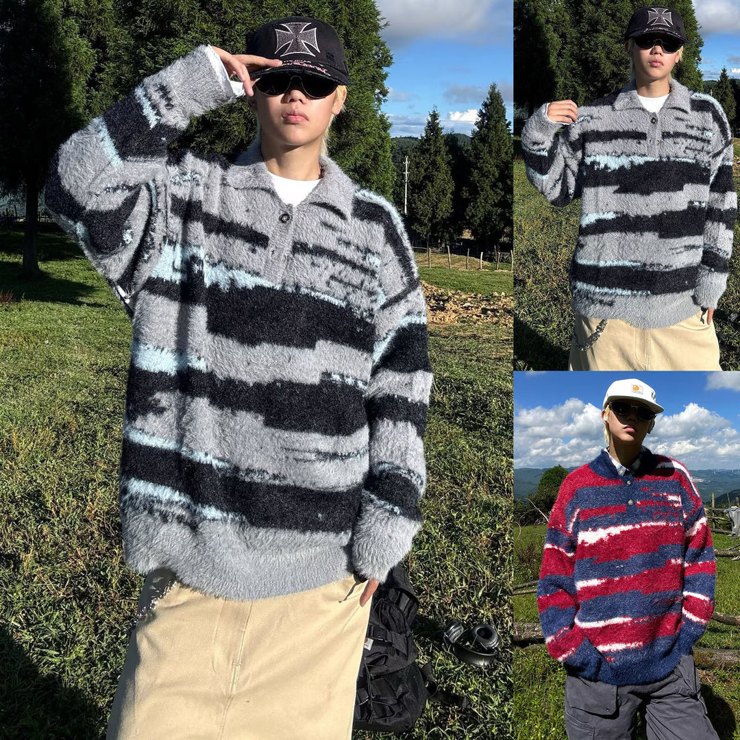 Damen Kuscheliger Oversized Pullover mit Streifen Echoarchiv