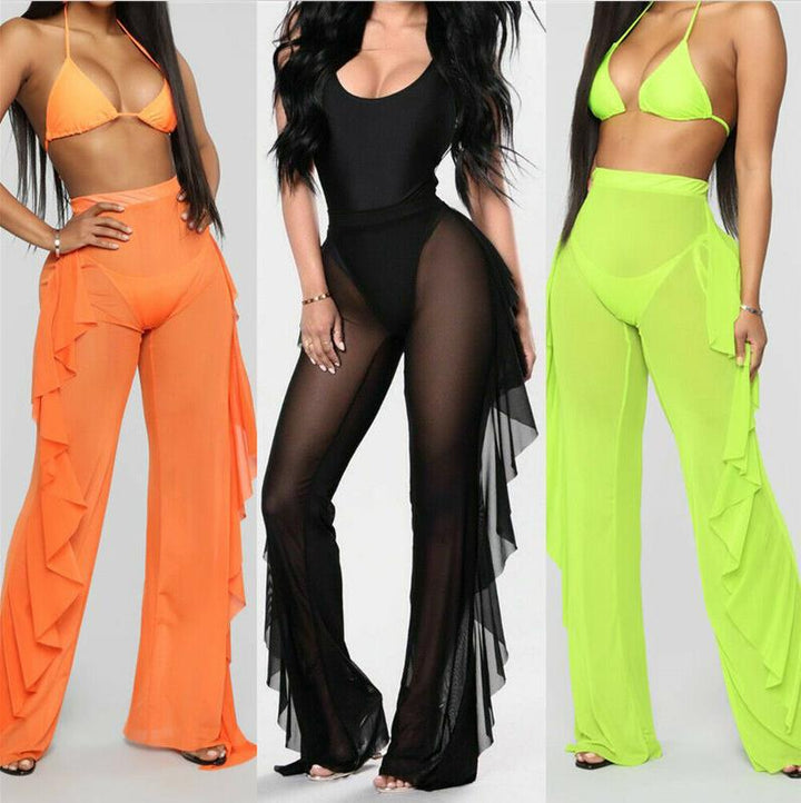 Damen transparente Strandhose mit asymmetrischem Rüschenbesatz Echo Archiv