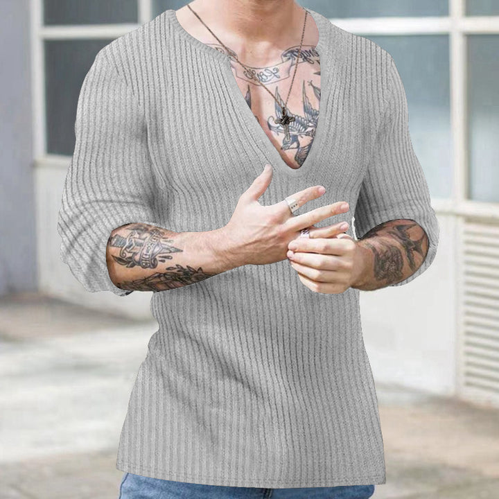 Herren Strickpullover mit V-Ausschnitt und Rippenstruktur Echoarchiv