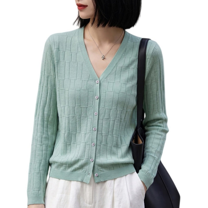 Damen V‑Ausschnitt-Feinstrickcardigan mit strukturierter Blockoptik und durchgehender Knopfleiste Echoarchiv