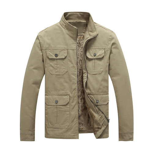 Herren Canvas-Fieldjacke mit Kunstfell-Innenfutter, Utility-Taschen und Stehkragen Echoarchiv