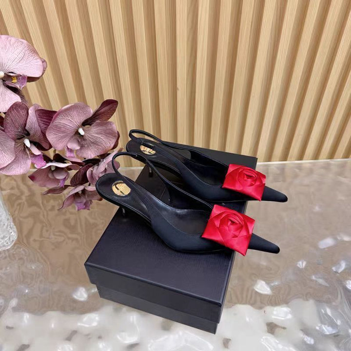 Damen spitze Slingback-Stilettos mit Satin-Rosenapplikation Echo Archiv