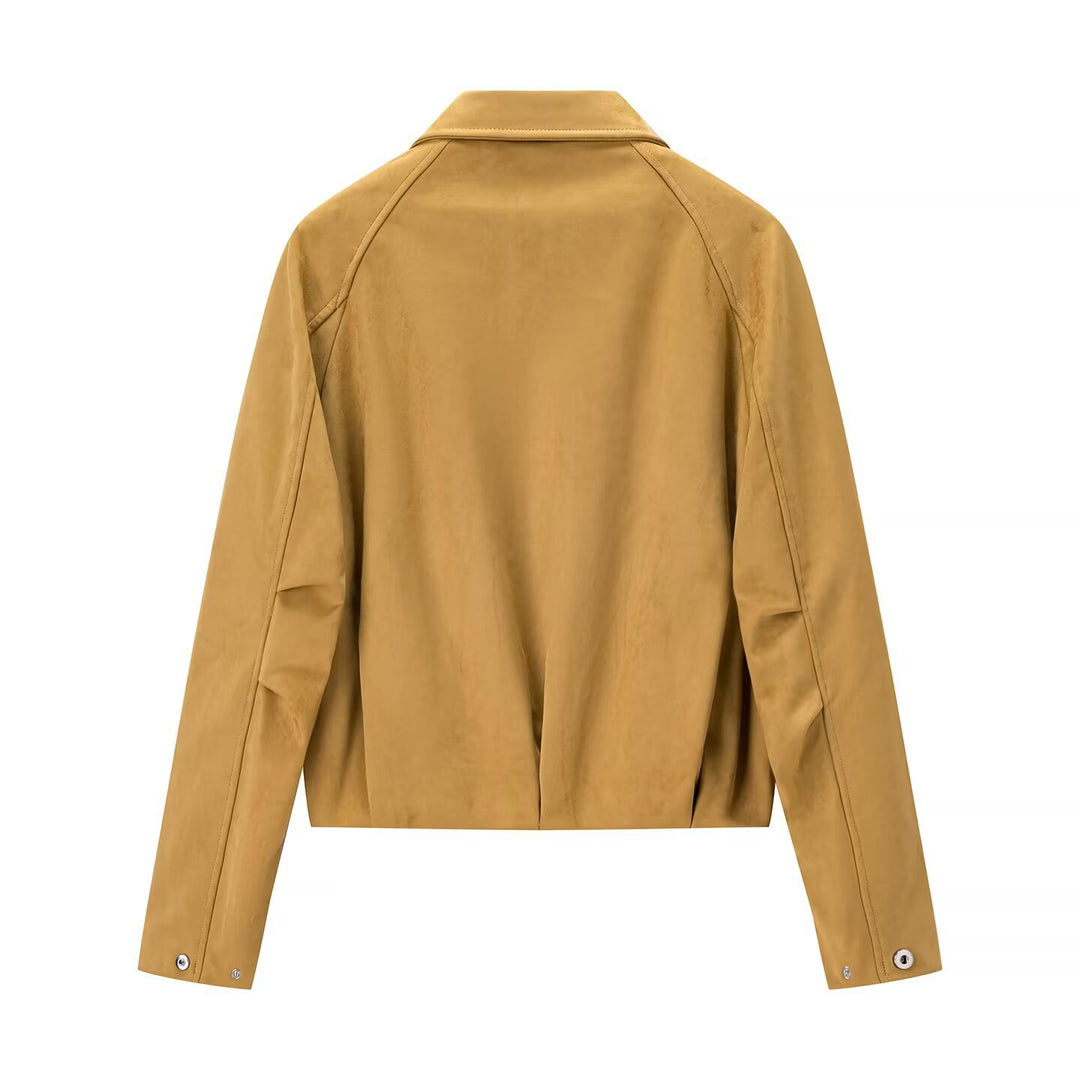 Damen nan kurze Blousonjacke aus Veloursoptik mit Hemdkragen, Raglanärmeln und elastischem Saum Echo Archiv