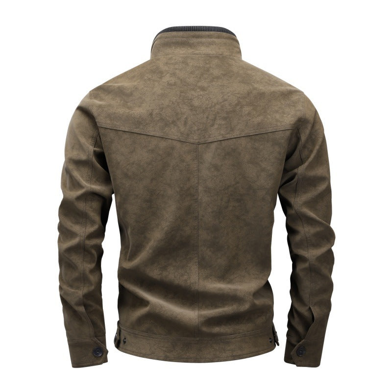 Herren Bikerjacke aus Lederimitat mit Stehkragen und modischen Brusttaschen Echoarchiv