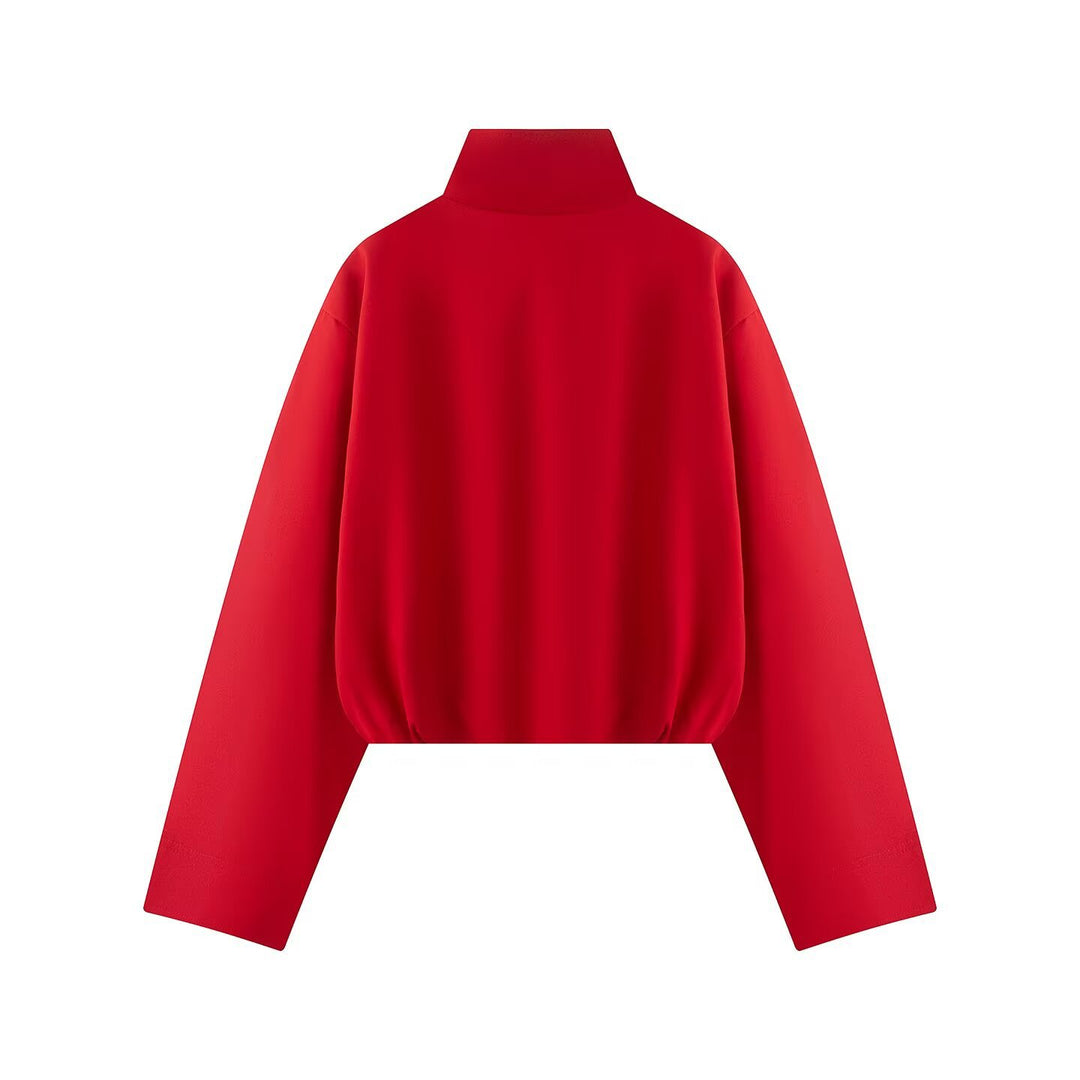 Damen Kurze Boxy-Jacke mit hohem Stehkragen, durchgehendem Reißverschluss und Oversize-Ärmeln Echoarchiv