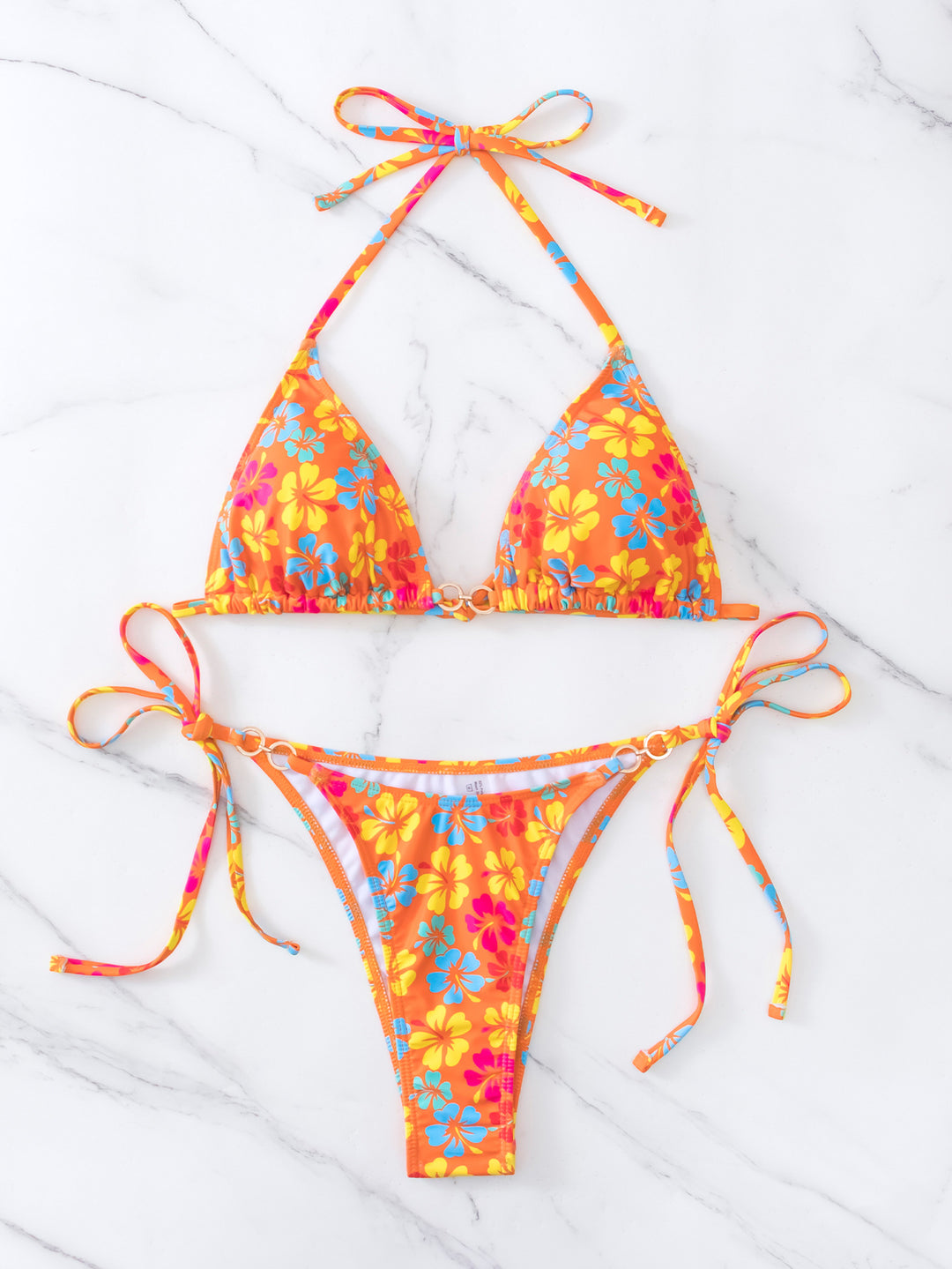 Damen Triangel-Bikini mit floralem Print und verstellbaren Schnüren Echo Archiv