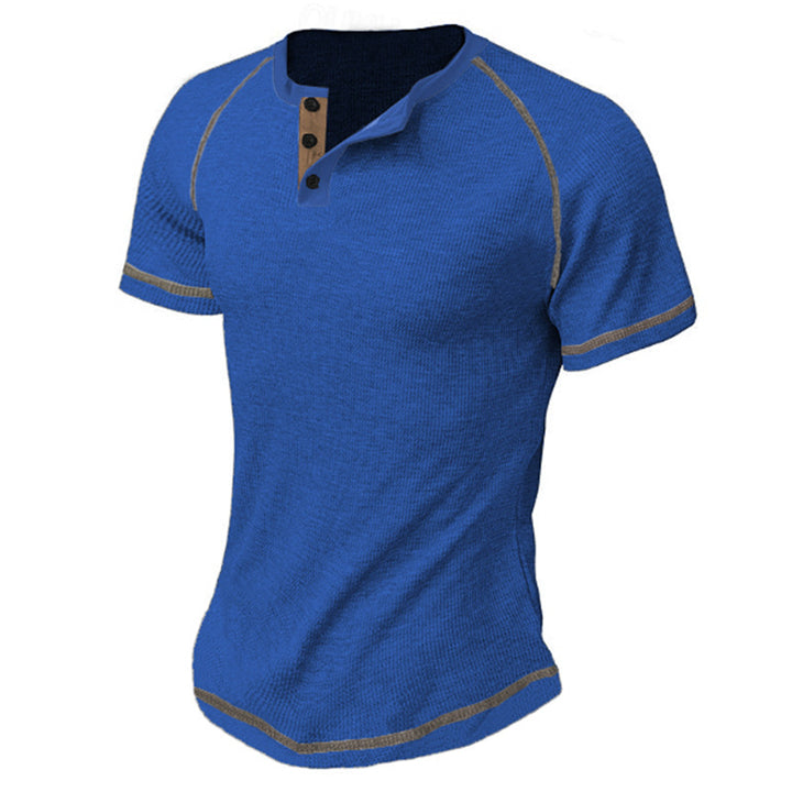 Herren Kurzarm-Henley-Shirt mit strukturierter Oberfläche und Kontrastdetails Echoarchiv