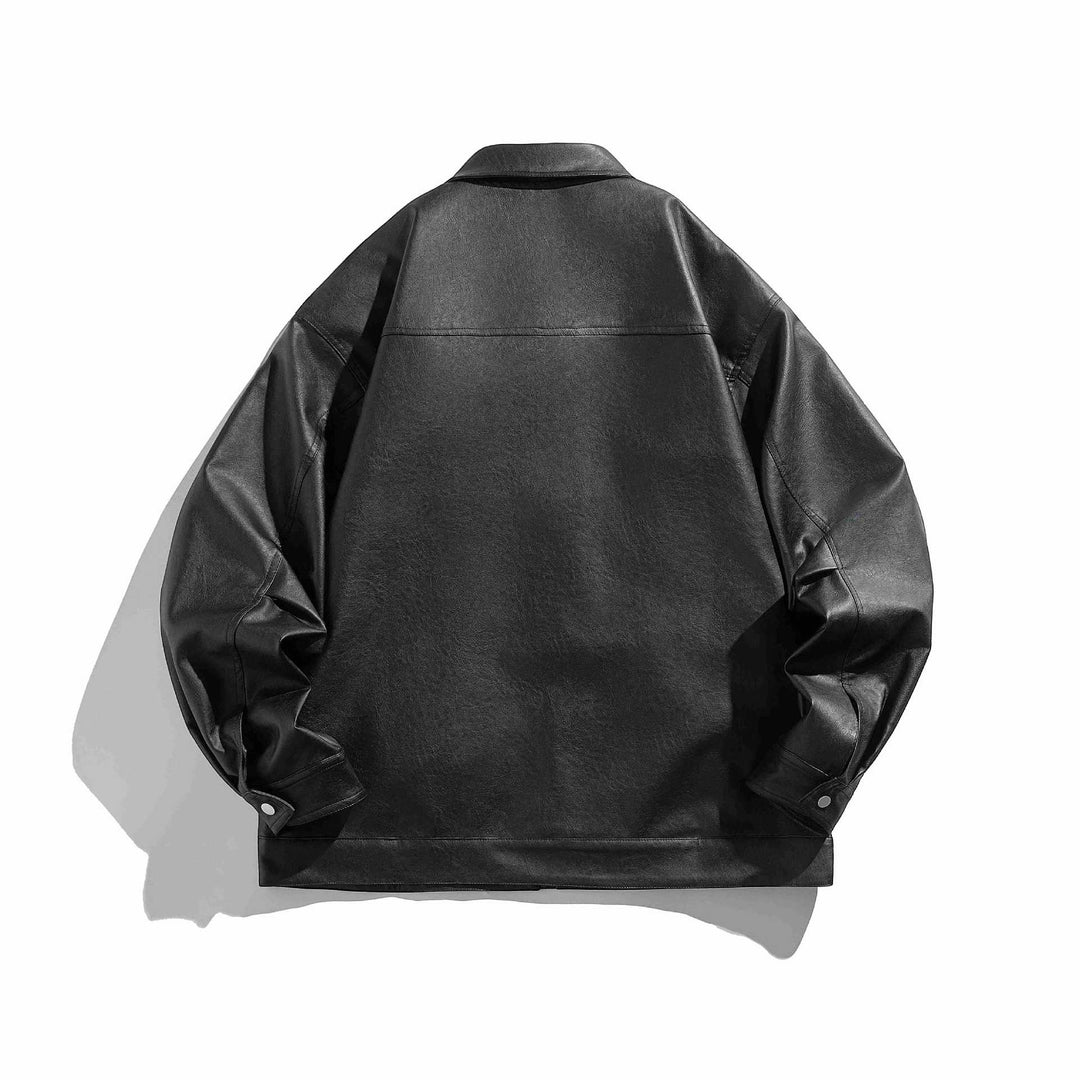 Herren Kurz geschnittener Boxy-Kunstlederblouson mit hochgeschlossenem Kragen und Zipper-Brusttaschen Echoarchiv