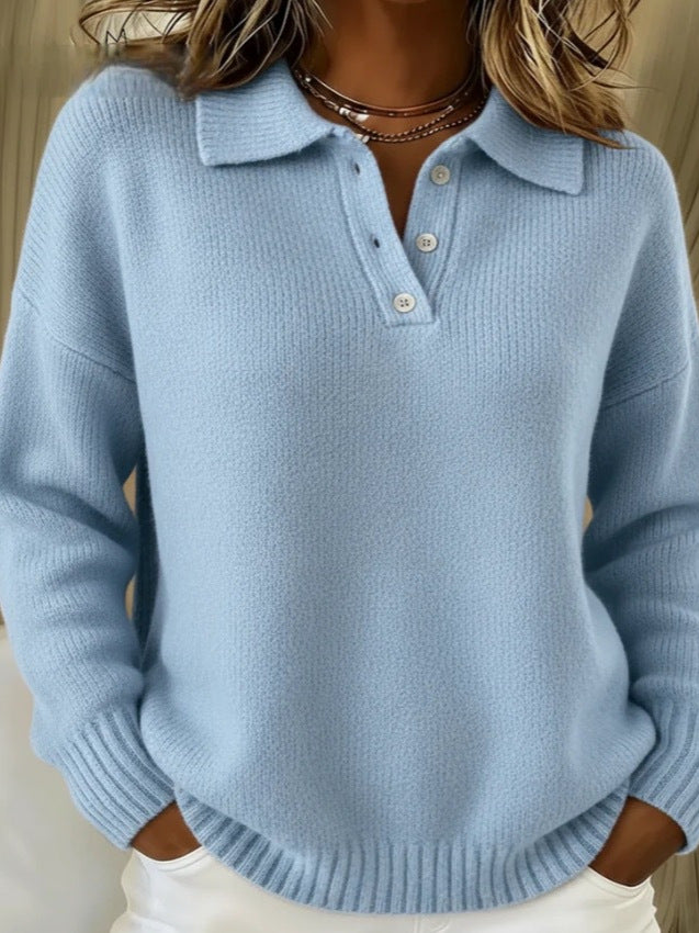 Damen nan kuscheliger Polokragenpullover mit kurzer Knopfleiste und gerippten Bündchen Echo Archiv